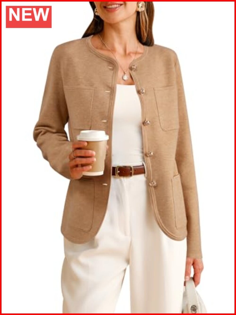 Wool Blend Sweater Blazer with Gold Buttons